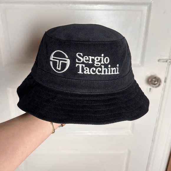 Sergio Tacchini Bucket Hat Embroidered ST Logo Black Corduroy Retro Festival NWT - Picture 6 of 12